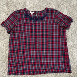Talbots Red and Green Plaid Top
